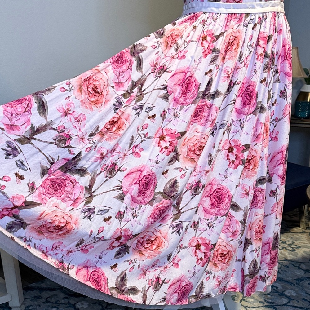 Ivy City Co. Pink Floral Print Sweetheart Square Neck Puff Sleeve Dress Medium - Picture 6 of 12